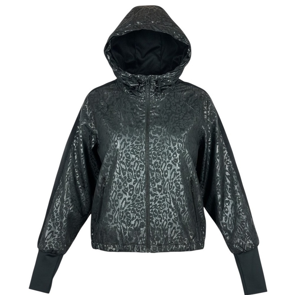 Zyia Active Windbreaker Womens Small Black Leopard Metallic Hooded Athleisure